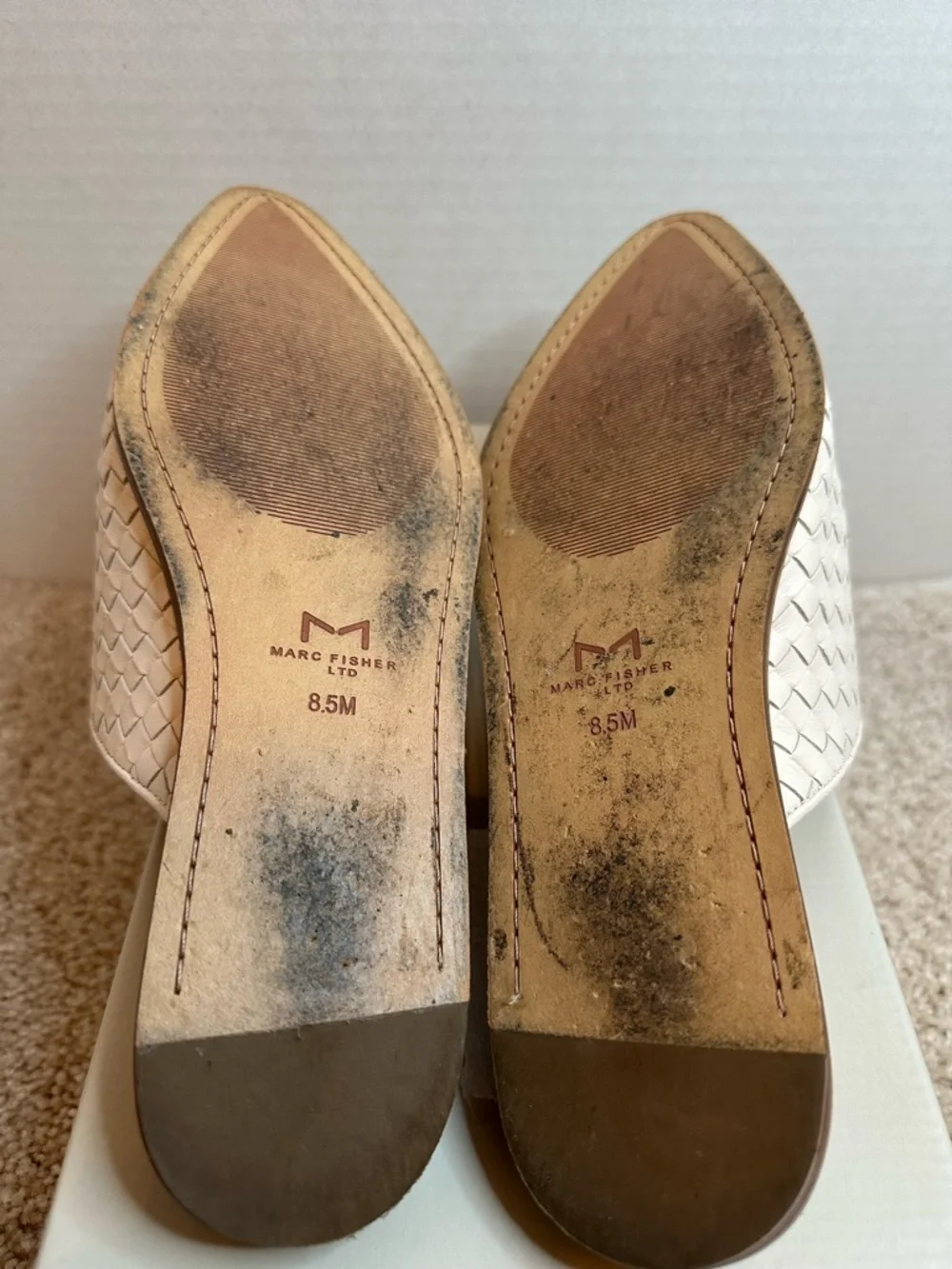 Marc Fisher Cream Woven Leather Slip-On Mules, size 8.5, pre loved - Picture 7 of 8